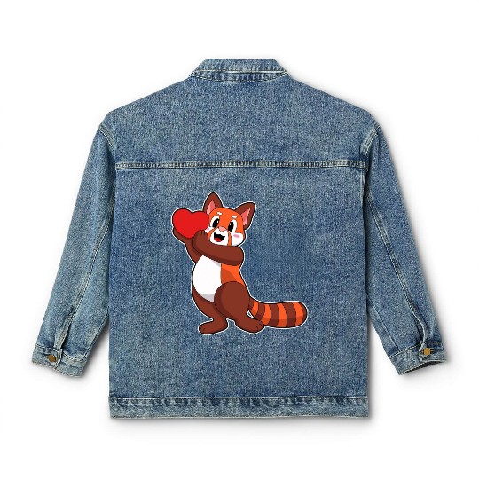 Red Panda At Love With Heart Classic Women's Denim Jackets