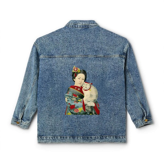 Geisha Cat Kimono Japanese Vintage Art Classic Women's Denim Jackets
