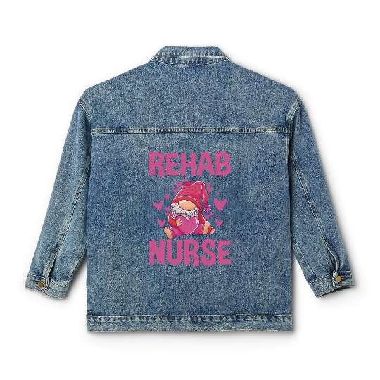 Cute Rehab Nurse Gnome Design Physical Therapy Classic Women's Denim Jackets
