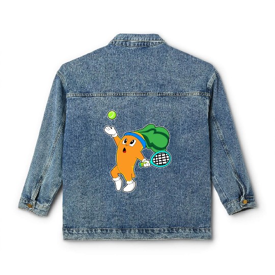 Carrot At Tennis With Tennis Racket Classic Women's Denim Jackets