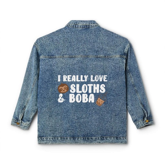 Cute Lazy Sloth Boba Tea Sweet Bubble Tea Classic Women's Denim Jackets