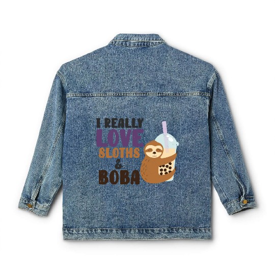 Cute Lazy Sloth Boba Tea Sweet Bubble Tea Classic Women's Denim Jackets