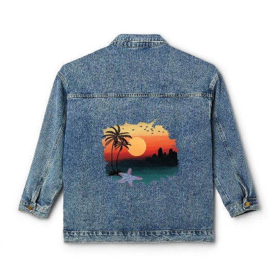 Beach Sunset Watercolor Design Sublimation Art 1 Classic Women's Denim Jackets