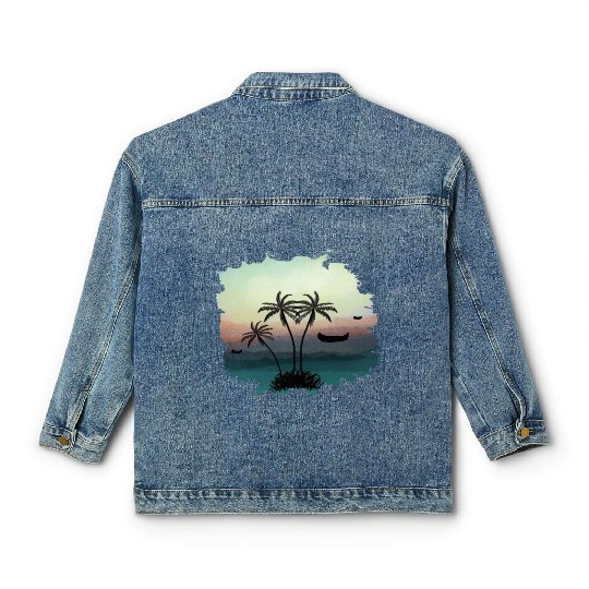 Beach Sunset Watercolor Design Sublimation Art 3 Classic Women's Denim Jackets