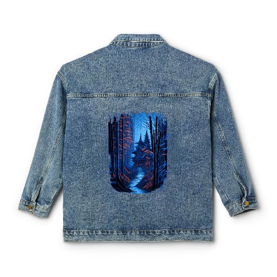 Japanese Temple in a Bamboo Forest Classic Women's Denim Jackets