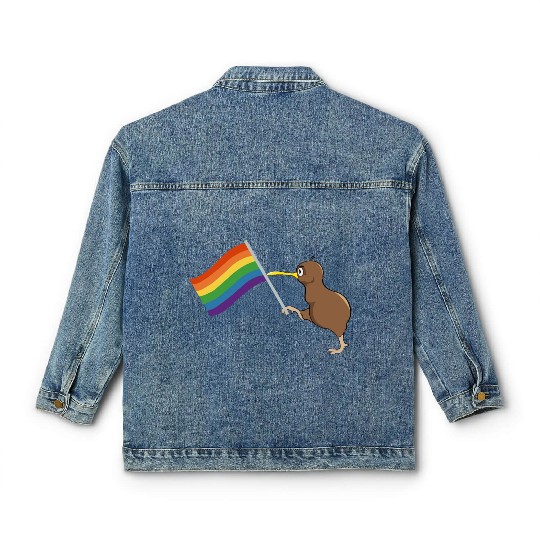 Rainbow Kiwi Pride Classic Women's Denim Jackets
