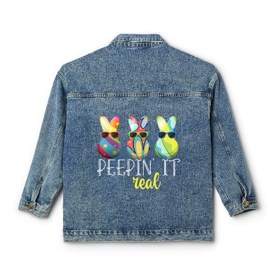 Peepin 39 It Real Happy Easter Bunny Egg Hunt Classic Women's Denim Jackets