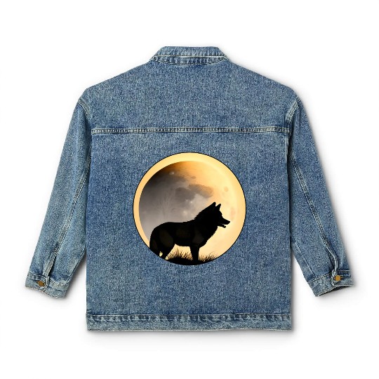 Wolf howling at the moon graphic Classic Women's Denim Jackets