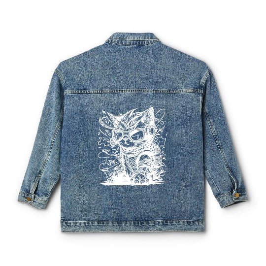 Little Cool Space Cat Splash Tattoo Style Classic Women's Denim Jackets
