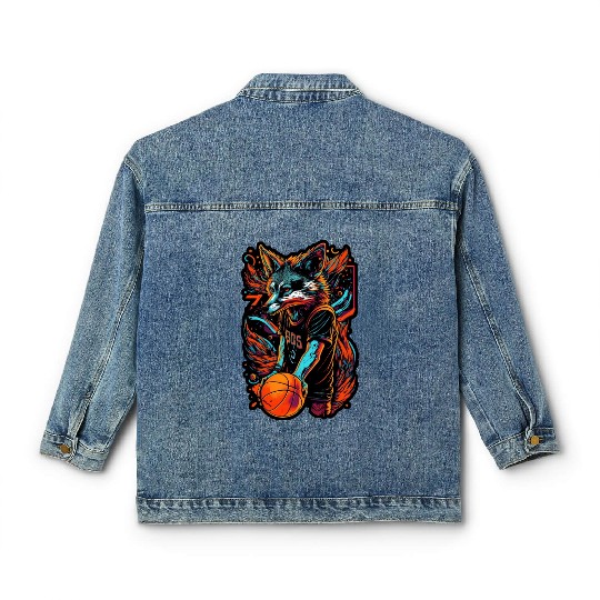 Basketball fox player neon fox sport ball sport Classic Women's Denim Jackets