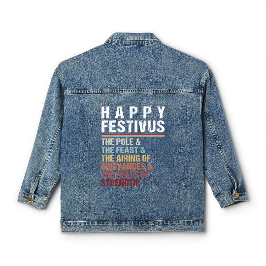 Happy Festivus Christmas Holiday Retro Vintage Classic Women's Denim Jackets