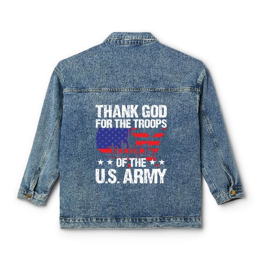Soldier thank god for troops of us army military Classic Women's Denim Jackets