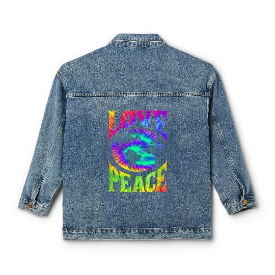 Peace Love earth 60S 70S Tie Dye Hippie ONLY PEACE Classic Women's Denim Jackets