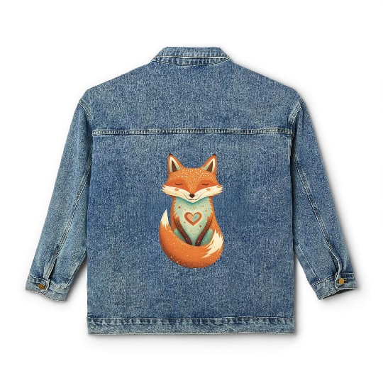 fox forest animals love heart nature animal kid Classic Women's Denim Jackets