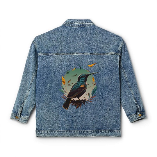 Nature Lovers - Charming Hummingbird Classic Women's Denim Jackets
