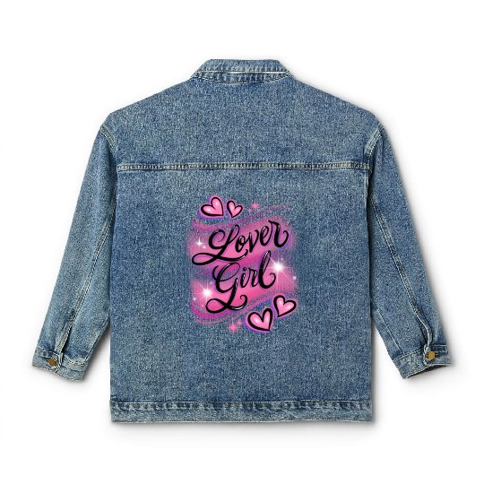 Lover Girl pink airbrush design Classic Women's Denim Jackets
