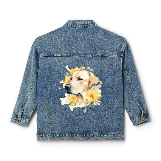 Yellow Lab Dog Watercolor Floral Classic Women's Denim Jackets