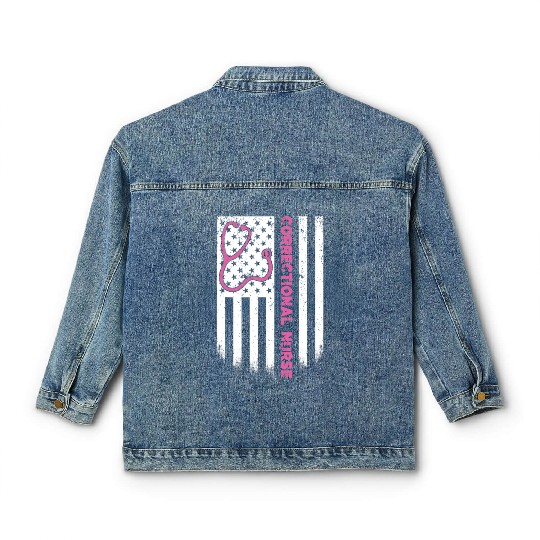 Correctional Nurse American flag US Stethoscope Classic Women's Denim Jackets