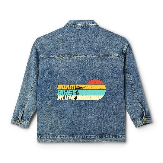 Triathlon Swim Bike Run Retro Training Triathletes Classic Women's Denim Jackets