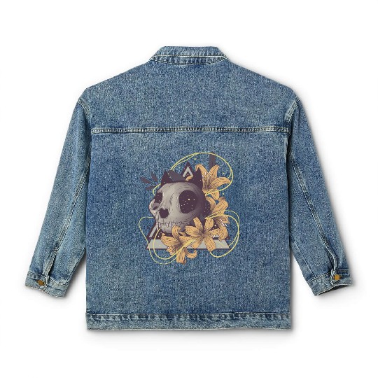 Cat Floral Skull Classic Women's Denim Jackets