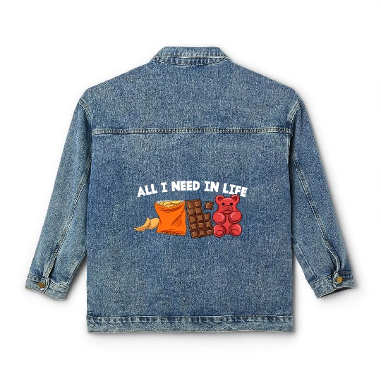 AlI I Need In Life Potato Chips Chocolate Wine Gum Classic Women's Denim Jackets