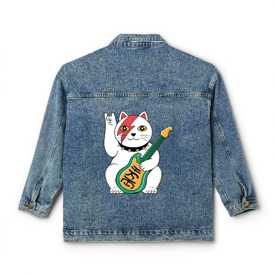 Lucky Cat Guitar Guitarist Classic Women's Denim Jackets