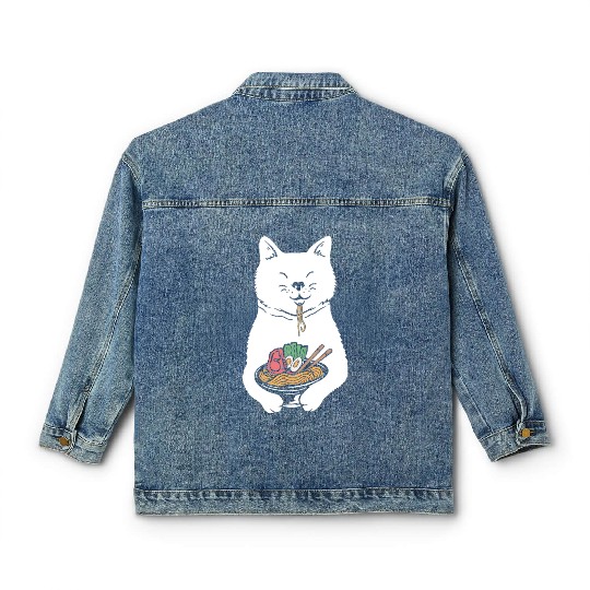 Cute Cat Eating Ramen Classic Women's Denim Jackets