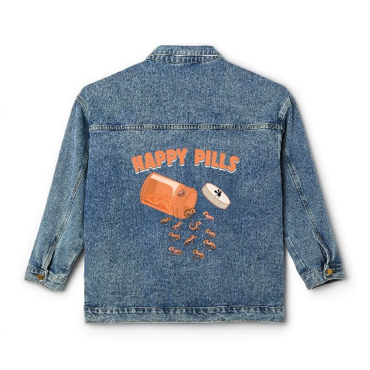 Happy Pills Crested Gecko Funny Lizard Lovers Classic Women's Denim Jackets