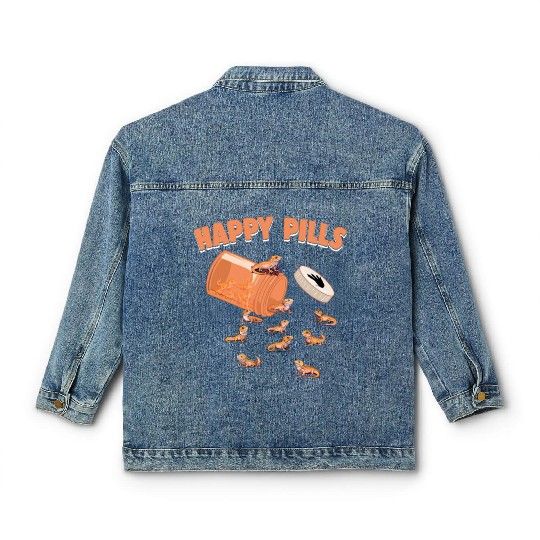 Happy Pills Bearded Dragon Funny Lizard Lovers Classic Women's Denim Jackets