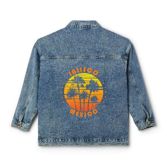 Retro Jalisco Mexico Souvenir Vintage Palm Tree Classic Women's Denim Jackets