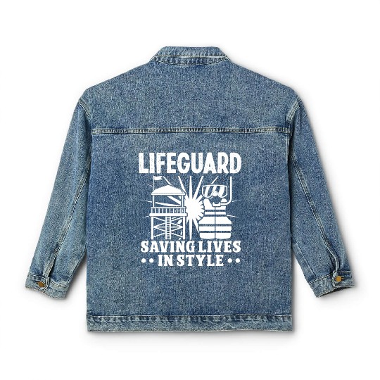 Lifeguard saving lives in style pool guard Classic Women's Denim Jackets