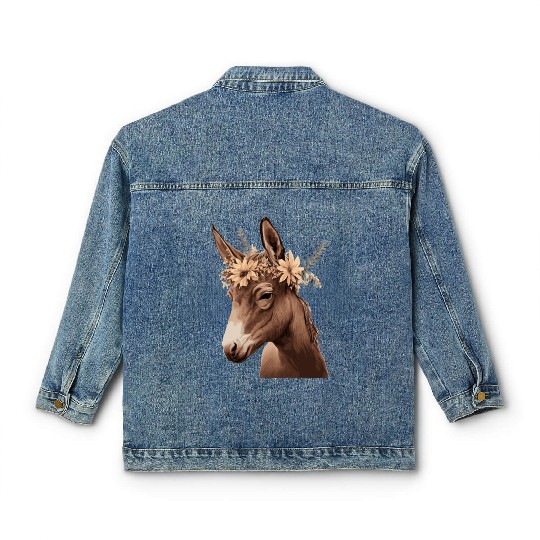 Flower Crown Mule Floral Farm Animal Pet Classic Women's Denim Jackets