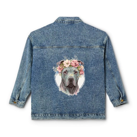 Cute Cane Corso Flower Crown Pet Dog Puppy Classic Women's Denim Jackets