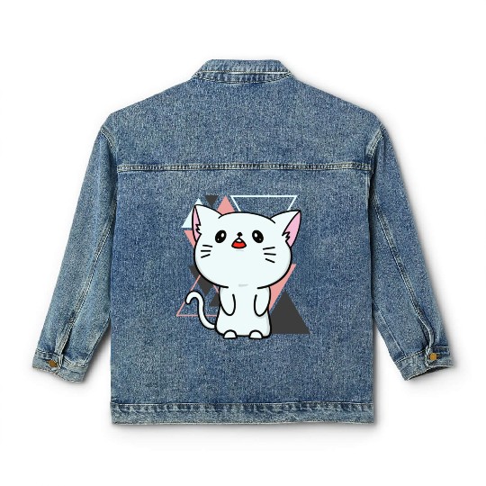 Cute little cat adorable kitty Kittenlove cat mom Classic Women's Denim Jackets