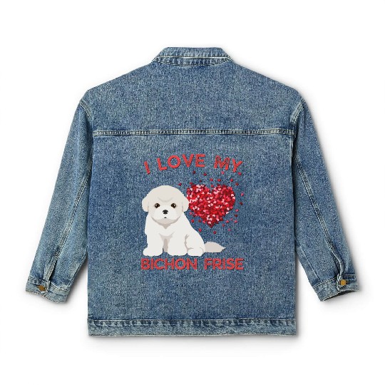 I love my Bichon Frise Cute valentines puppy dog Classic Women's Denim Jackets