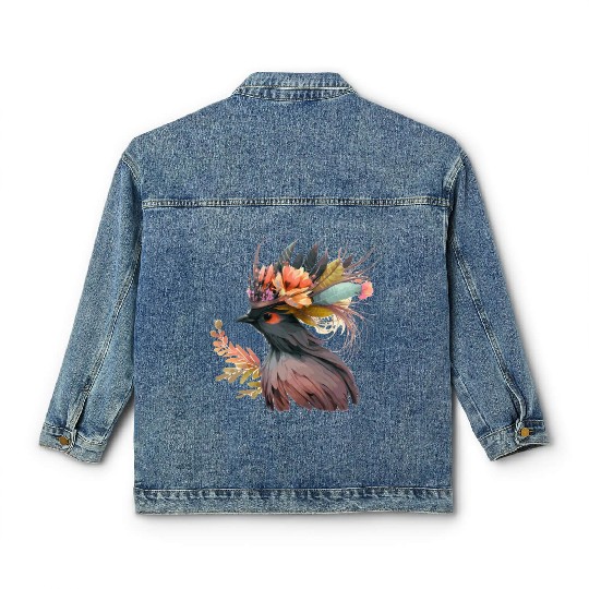 Cute Bird Of Paradise Bird Flower Crown Pet Birds Classic Women's Denim Jackets