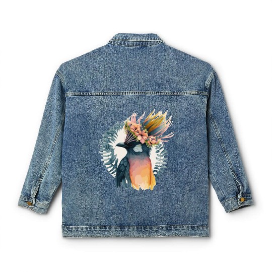 Cute Bird Of Paradise Bird Flower Crown Pet Birds Classic Women's Denim Jackets