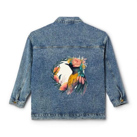 Cute Bird Of Paradise Bird Flower Crown Pet Birds Classic Women's Denim Jackets