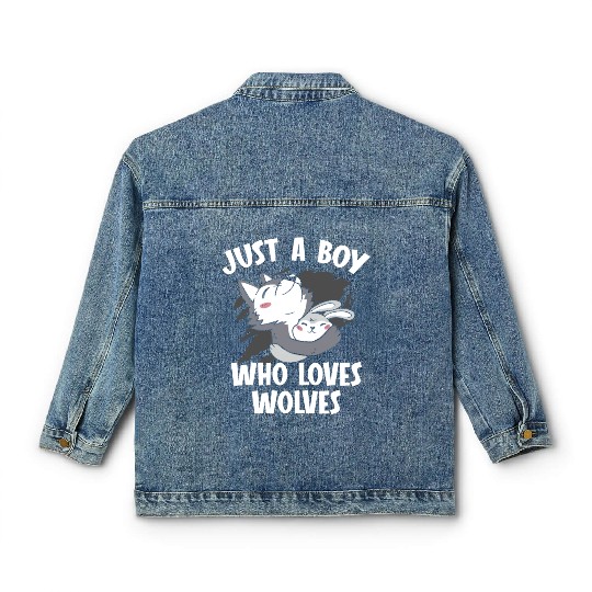 Just A Boy Who Loves Wolves Werewolf Wolf Lover Classic Women's Denim Jackets