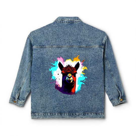 Cute Vintage Ink Splash Alpaca Retro Alpaca Farmer Classic Women's Denim Jackets