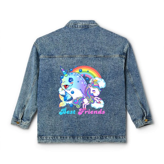 Cute Horned Narwhal And Unicorn Best Friends Classic Women's Denim Jackets