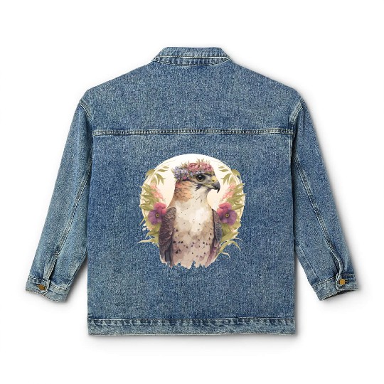 Watercolor Falcon Birds Of Prey Flower Crown Flora Classic Women's Denim Jackets