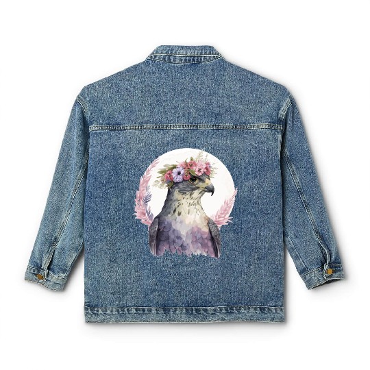 Falcon Birds Of Prey Flower Crown Floral Bird Watc Classic Women's Denim Jackets