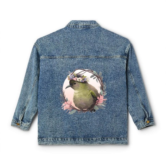 Tropical Kiwi Bird Flower Crown Floral Exotic Bird Classic Women's Denim Jackets