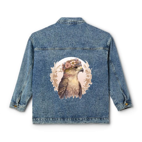 Watercolor Hawk Bird Of Prey Flower Crown Floral B Classic Women's Denim Jackets