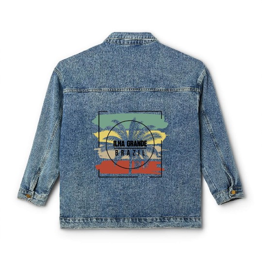 Ilha Grande Brazil Palm Tree Retro Artistic Classic Women's Denim Jackets