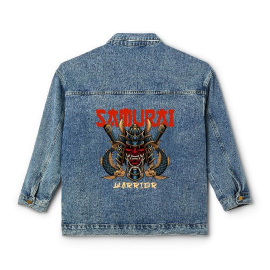 Samurai Warrior Japan Japanese Ninja Skull Katana Classic Women's Denim Jackets