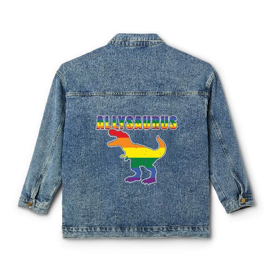 Ally Dinosaur Roar LGBTQ Rainbow LGBT Pride Month Classic Women's Denim Jackets