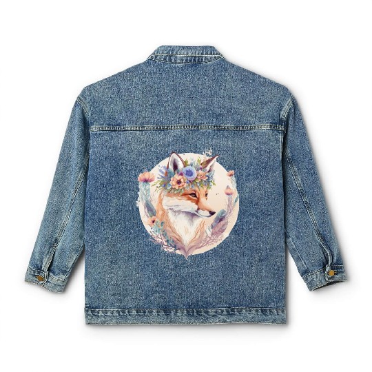 Cute Watercolor Fox Flower Crown Boho Aesthetic Classic Women's Denim Jackets