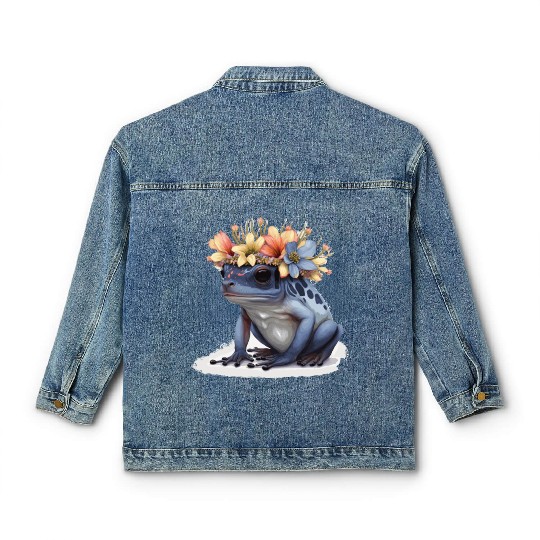 Cute Poison Dart Frog Flower Crown Amphibian Lover Classic Women's Denim Jackets